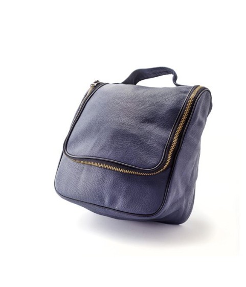 Epsilon Navy Blue Leather Men's Wash Bag